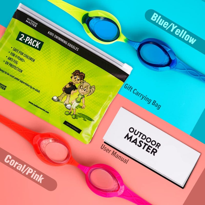 OutdoorMaster Kids Swim Goggles 2 Pack - Quick Adjustable Strap Swimming Goggles for Kids - E - Image 2